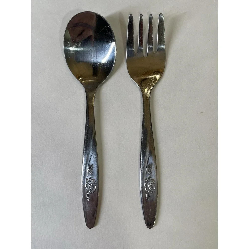 Vintage Evenflo Lasting Rose Stainless Baby Toddler Child Spoon‎ & Fork Flatware
